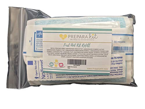 First Aid Kit Refill Bag - Extra Replacement First Aid Supplies, Fabric Latex Free Bandages, Ointments, Gauze, Wipes, Stickers...