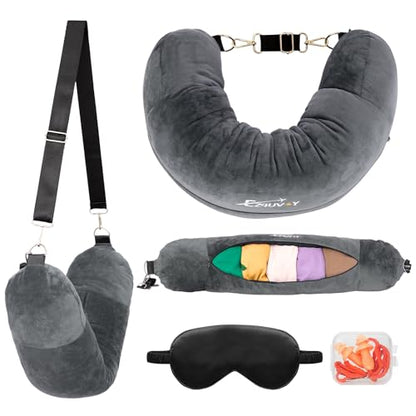 Travel Neck Pillow Stuffable with Clothes, Stuffable Travel Pillow - color: Dark Grey