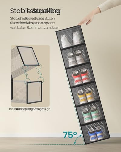 SONGMICS Shoe Boxes, Clear Plastic Sneaker Box, Pack of 18 - color: Transparent + Black, size: XXL-18pcs