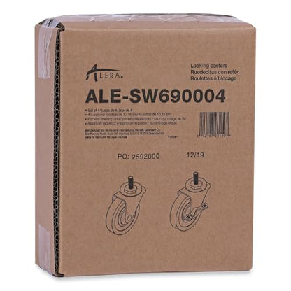 Optional Casters for Wire Shelving, Grip Ring Type K Stem, 4" Wheel, Black/Silver, 4/Set (2 Locking)