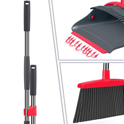 Ivandar Broom and Dustpan Set,Broom with Dustpan Combo Set Dust pan with Long Handle, for Home Kitchen Room Office Lobby Floor Use Upright Stand Up(Gray&Red) - color: Gray&red