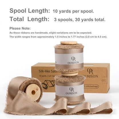 Silk Satin Ribbon 1-1/2 Inch x 30 Yards Champagne Brown - color: Champagne Brown