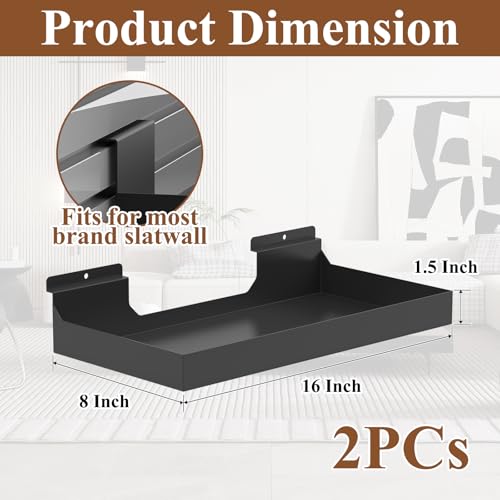16 x 8 Inch Metal Slatwall Shelves, 2‑Pack, Slatwall Accessories - color: Black