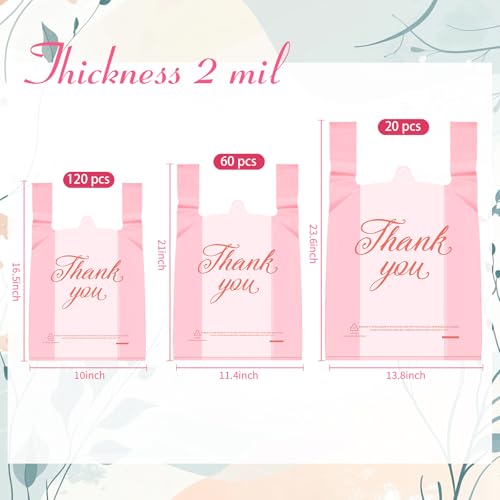 Zonon 200 Pcs Thank You Bags 2 Mil, Pink Bag with Rose Gold Letters - color: Pink Bag with Rose Gold Letters