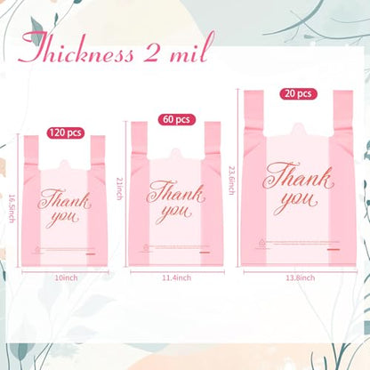 Zonon 200 Pcs Thank You Bags 2 Mil, Pink Bag with Rose Gold Letters - color: Pink Bag with Rose Gold Letters