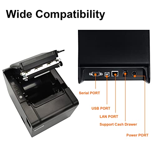 Rongta POS Printer, 80mm USB Thermal Receipt Printer, Restaurant Kitchen Printer with Auto Cutter Support Cash Drawer,USB Serial Ethernet Interface for Windows/Mac/Linux,Do Not Square (RP326)