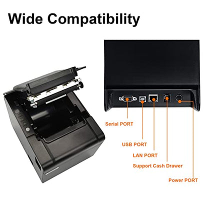 Rongta POS Printer, 80mm USB Thermal Receipt Printer, Restaurant Kitchen Printer with Auto Cutter Support Cash Drawer,USB Serial Ethernet Interface for Windows/Mac/Linux,Do Not Square (RP326)