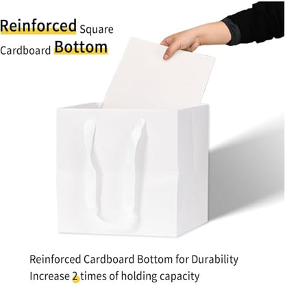 Aosric White Square Gift Bags with Tissue Paper, 4 Pack 6x6x6 Inch - color: White