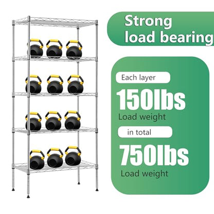 BestOffice | 5-Tier Wire Shelf | 22" x 12" x 48" | Chrome - color: Chrome, size: 22"D x 12"W x 48"H
