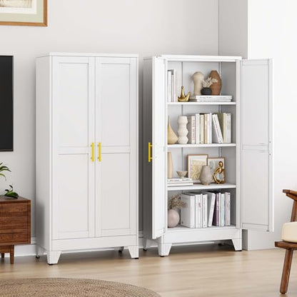 pozdeg 61" White Steel Tall Garage Storage Cabinet - color: White, size: 13.8"D x 27.56"W x 61"H