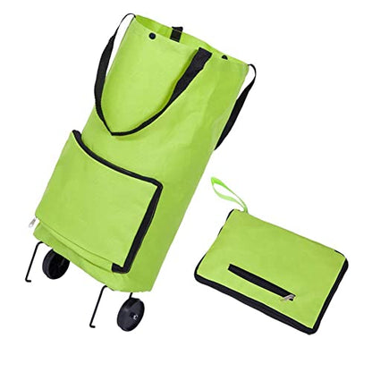Shopping Cart with Wheels Tug Foldable Grocery Carts Large Capacity Supermarket Tug Bag Home Portable Oxford Cloth Pull Rod Push Bag Utility Cart for Condo Apartment Picnic Beach Travel,Green