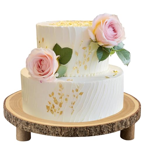Rustic Wood Cake Stand - 11-13 Inch Wooden Slice with Legs for Elegant Wedding, Birthday, & Woodland-Themed Parties（1Pcs）