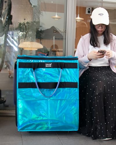 Reusable Grocery Bag with Wheels, Large Glitter Blue Rolling Tote - color: Glitter Blue, size: Large