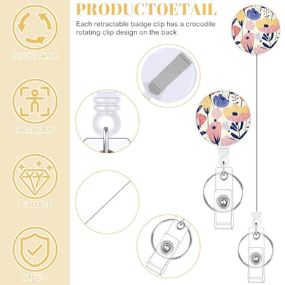 3 Pack Flower Badge Holder with Retractable Reel, Vertical Id Card Holder - color: Painting Flower