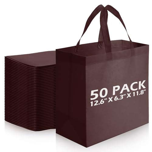 Reginary 50 Pcs Reusable Tote Bags Shopping Bags Non Woven, Brown - color: Coffee Color