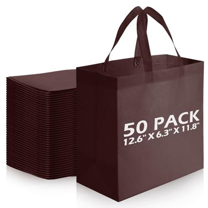 Reginary 50 Pcs Reusable Tote Bags Shopping Bags Non Woven, Brown - color: Coffee Color