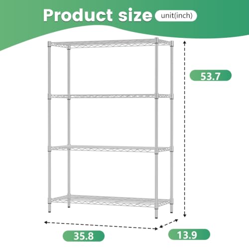 FDW | 4-Tier Wire Shelf | 36" x 14" x 54" | Chrome - color: Chrome, size: 36×14×54