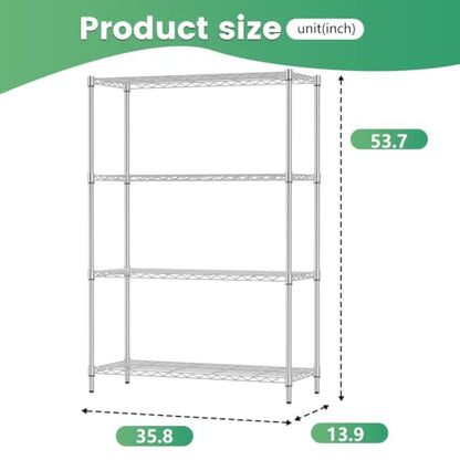 FDW | 4-Tier Wire Shelf | 36" x 14" x 54" | Chrome - color: Chrome, size: 36×14×54