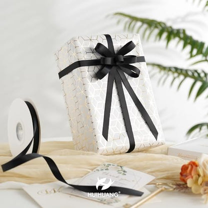 HUIHUANG 1/2 inch Black Double-Faced Satin Ribbon Continuous 50 Yards - color: Black, size: 1/2 inch