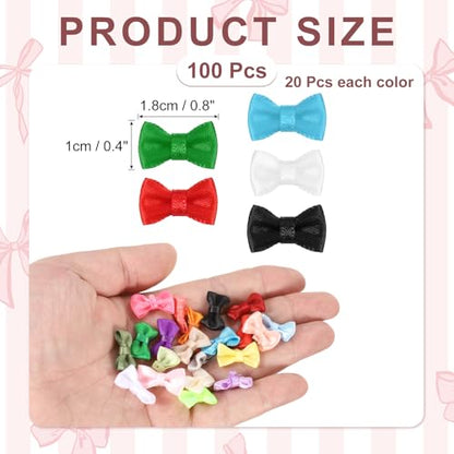 MECCANIXITY 100 Pcs Mini Ribbon Bow 0.8" Mini Fabric Satin Ribbon Flower Bows for Craft DIY Sewing Wedding Birthday Party, Multicolor - color: Multicolor