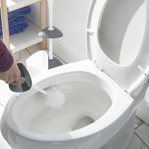 Clorox Covered Toilet Brush and Caddy with Splash Guard & Non-Skid Base, 2-Piece, White - style: Brush with Holder