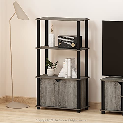 Furinno Go Green 4-Tier Storage Shelves, Book Shelf, French Oak - color: French Oak Grey/Black, size: 4-Tier with Cabinet