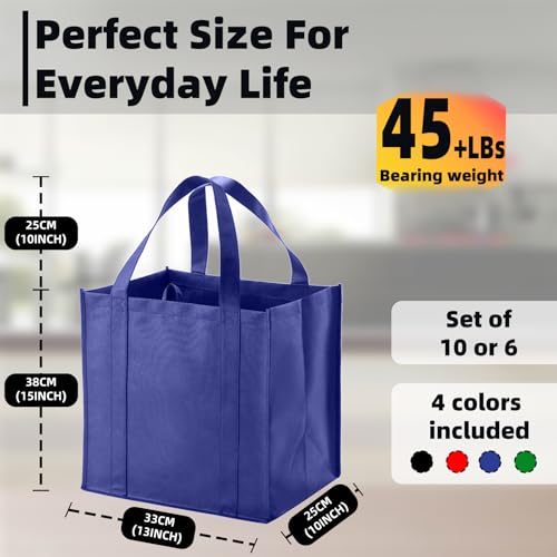 6 pack Reusable Grocery Bags,Thick Bottom-Shopping Bag for Groceries - color: Blue