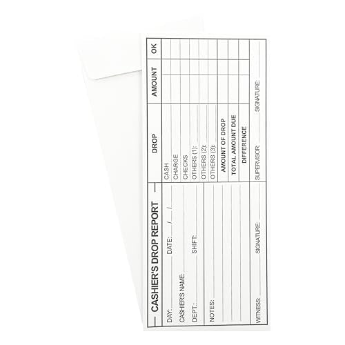 500 Cashier Depot EZ465 Cashier's Drop Report Envelope, 4 1/8" x 9 1/2", Sturdy 24lb. White, Cash Envelopes For Hotels, Restaurants, Gas Stations & Retailers (500 Envelopes) - style: 500 Envelopes