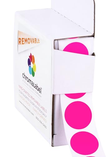 ChromaLabel 3/4 Inch Removable Fluorescent Pink Dot Stickers, 1000/Box - color: Fluorescent Pink, size: 3/4"