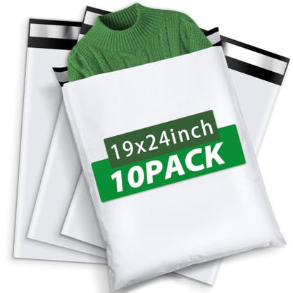 10Pack Thick Large Poly Mailers Bags 19x24 for Clothes and Small Bussiness - color: White, size: 10 Pack-19x24