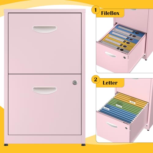 SteeLoong 2 Drawer File Cabinets,Metal Office File Cabinet with Lock,Pink - color: Pink, style: 2 Drawer Light Duty