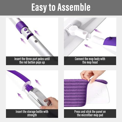 Microfiber Hardwood Floor Spray Mop with 3 Pads & Refillable Bottle - color: 07-striped Purple