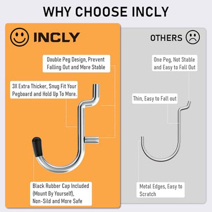 INCLY 176PCS Pegboard Hooks with Peg Locks, 1/4" Heavy Duty Metal - color: Silver
