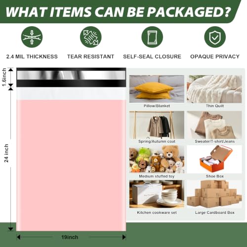 10Pack Thick Large Poly Mailers Bags 19x24 for Clothes and Small Bussiness - color: Pink, size: 10 Pack-19x24