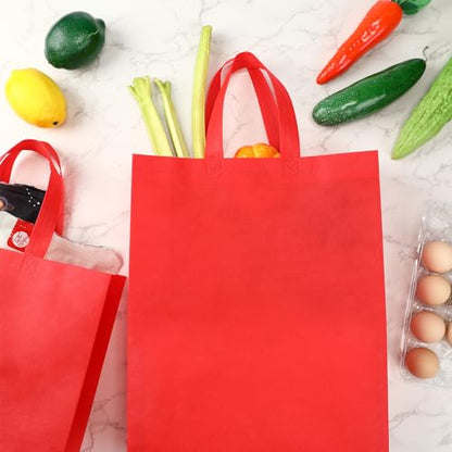 Amylove 80 Pcs Non Woven Tote Bags Bulk Large Reusable Gift Bag Reusable Grocery Bags, 15 x 11. 8 x 4 Inches - color: Red