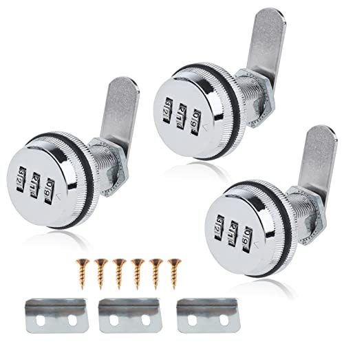 RealPlus Combination Cam Lock, Combination Cabinet Lock Password Coded Cabinet Locks (3pcs 1-1/8", Silver) - color: Silver, size: 3pcs 1-1/8"