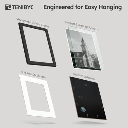 14x14 Picture Frame 4 Pack, 5x7 Mat, Black Wood, Glass, for Picture - color: Black, size: 14 X 14