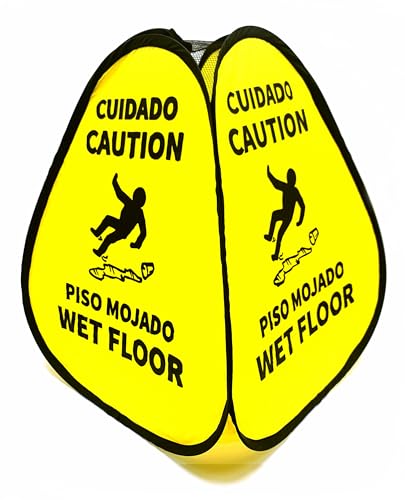 Kraken Sign Co - EXTRA LARGE Pop-up Signs, Yellow 4-Sided English/Spanish Warnings, Pop-up Caution Wet Floor Sign 25 inch for Restaurant, Commercial and Industrial Safety (2 Pack) - size: 2 Pack