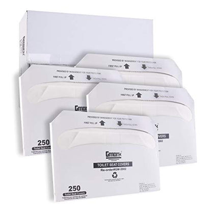 Gmark Paper Toilet Seat Covers, Thick Strength 100% Virgin Paper, Disposable Half-Fold Covers for Public Restroom Dispensers, 4 x 250 (1000 Total) GM2002