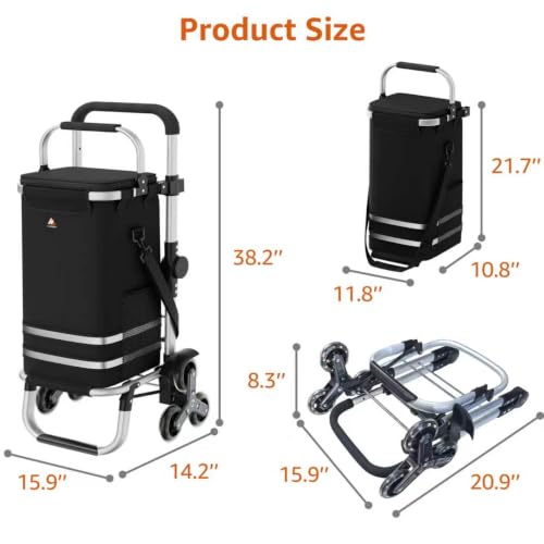 Stair Climbing Shopping Cart for Groceries, 3-in-1 Foldable