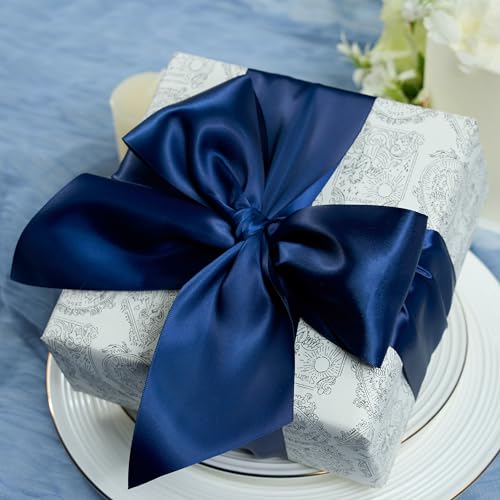 Navy Blue Double-Faced Satin Ribbon, 3 Inch x 10 Yards - color: Navy