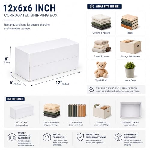 12x6x6 White Shipping Boxes, 25 Pack - size: 12x6x6 Inch