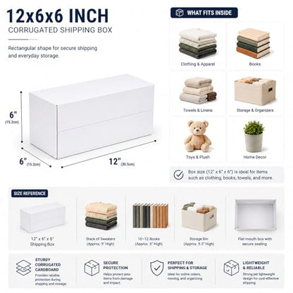 12x6x6 White Shipping Boxes, 25 Pack - size: 12x6x6 Inch