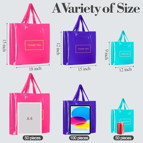 Teling 200 Pcs Thank You Bags with Handle for Business, Pink, Purple, Blue - color: Pink, Purple, Blue