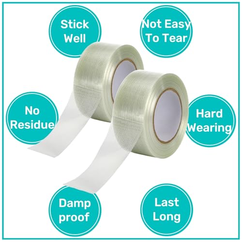 6 Rolls Filament Strapping Tape, 2'' x 60yds x 5.5mil