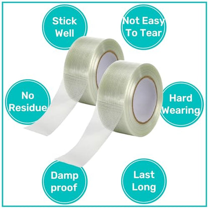 6 Rolls Filament Strapping Tape, 2'' x 60yds x 5.5mil
