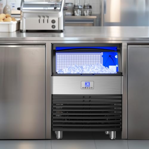 Mojgar Commercial Ice Maker Machine, 450 lbs/24H with 120 lbs Storage Bin - color: Black Blue