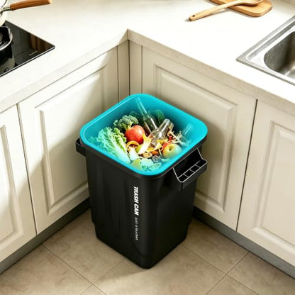 Kitchen Trash Can, Plastic Square Trash bin,8 Gallon,Black