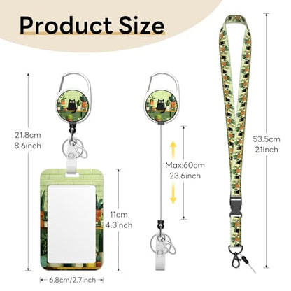 Retractable Badge Holder with Detachable Lanyard, Cat and Plant - color: Cat and Plant