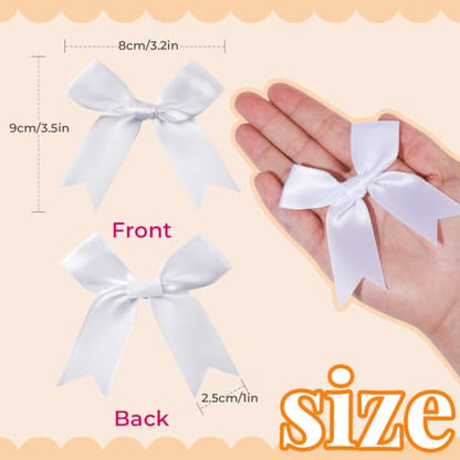 YGDZ White Bows 3.3 Inch Self Adhesive Ribbon Satin Bow for Crafts, Gift Wrapping - color: White